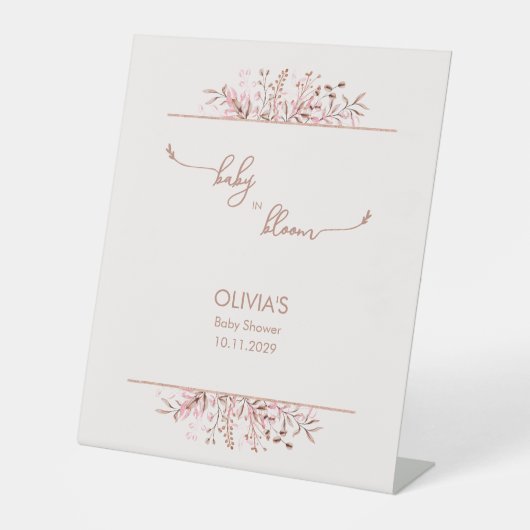 Pink Wildflower Baby in Bloom Baby Shower 台座サイン (正面)