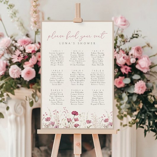 Pink Wildflower Baby In Bloom Seating Chart Poster ポスター