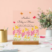 Pink Wildflower Baby Shower アクリルサイン (ウェディング)