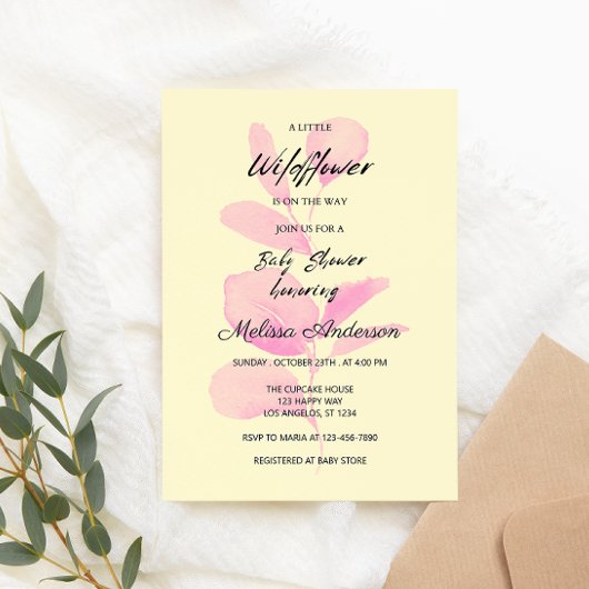 Pink Wildflower Baby Shower Invitation for Girls   招待状