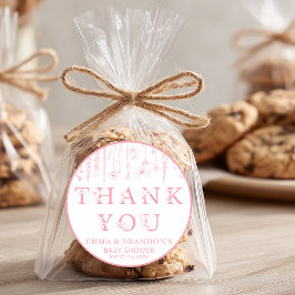 Pink Wildflower Baby Shower Thank You Stickers ラウンドシール