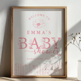 Pink Wildflower Baby Shower Welcome Sign ポスター