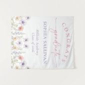 Pink Wildflower Bloom Graduation Party タペストリー (正面(横))