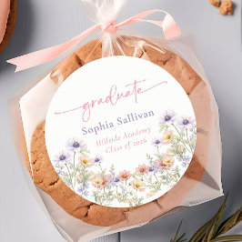 Pink Wildflower Bloom Graduation Party ラウンドシール