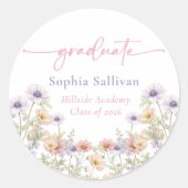 Pink Wildflower Bloom Graduation Party ラウンドシール (正面)