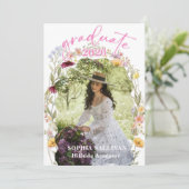 Pink Wildflower Bloom Graduation Party Invitation 招待状 (スタンド正面)