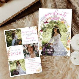 Pink Wildflower Bloom Graduation Party Invitation 招待状