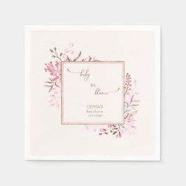 Pink Wildflower Border Baby in Bloom Baby Shower  スタンダードカクテルナプキン