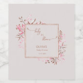 Pink Wildflower Border Baby in Bloom Baby Shower ワインラベル (シングルラベル)
