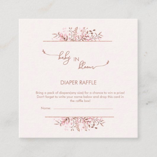 Pink Wildflower Border Baby in Bloom Diaper Raffle エンクロージャーカード (正面)