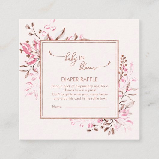 Pink Wildflower Border Baby in Bloom Diaper Raffle エンクロージャーカード (正面)