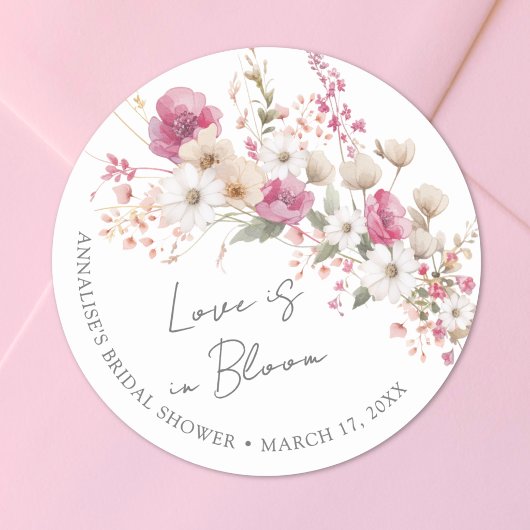 Pink Wildflower Bridal Shower ラウンドシール