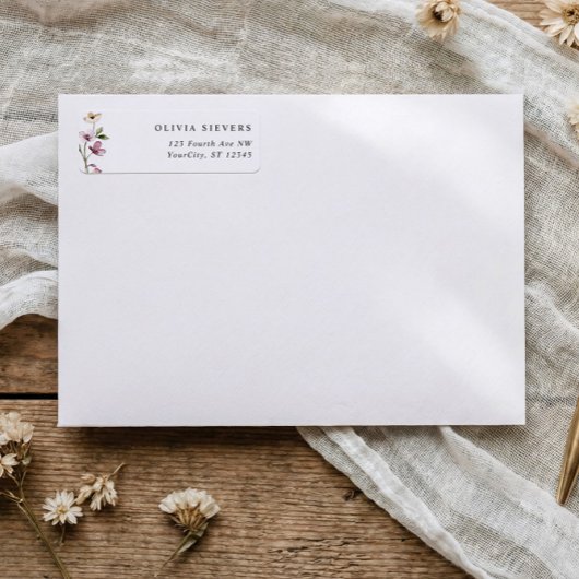 Pink Wildflower Bridal Shower Return Address ラベル