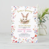 Pink Wildflower Bunny Baby Shower 招待状 (スタンド正面)