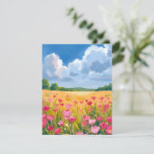 Pink Wildflower Field Floral Watercolor Card (スタンド正面)