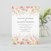 Pink Wildflower Floral Watercolor Wedding 招待状 (スタンド正面)
