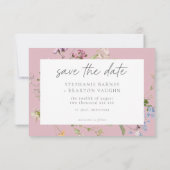Pink Wildflower Garden Elegant Photo Wedding セーブザデート (裏面)