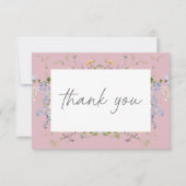 Pink Wildflower Garden Elegant Wedding サンキューカード (正面)