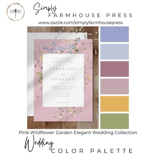 Pink Wildflower Garden Elegant Wedding 招待状