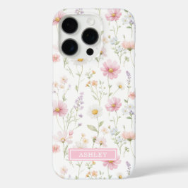 Pink Wildflower Garden Monogrammed iPhone 16 Proケース