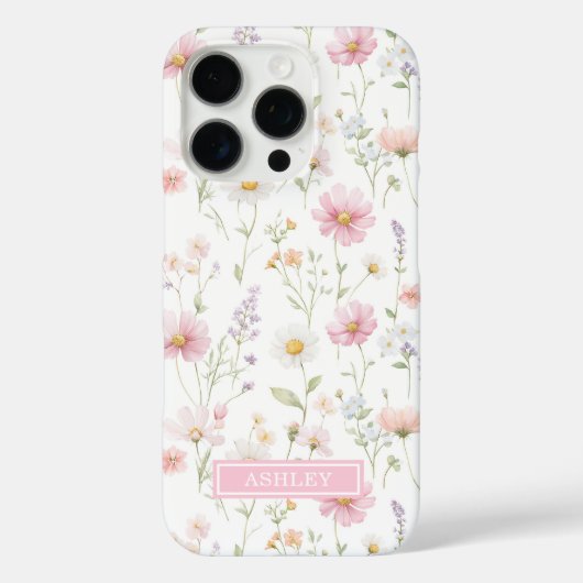 Pink Wildflower Garden Monogrammed Case-Mate iPhoneケース (裏面)