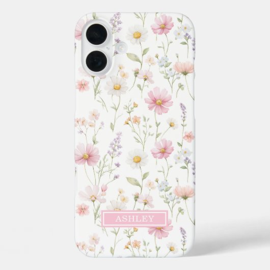 Pink Wildflower Garden Monogrammed Case-Mate iPhoneケース (裏面)