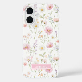 Pink Wildflower Garden Monogrammed iPhone 16ケース
