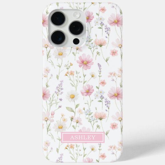 Pink Wildflower Garden Monogrammed Case-Mate iPhoneケース (裏面)