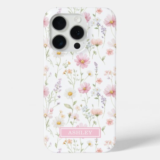 Pink Wildflower Garden Monogrammed Case-Mate iPhoneケース (裏面)
