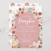 Pink Wildflower Pumpkin Baby Shower 招待状 (正面/裏面)