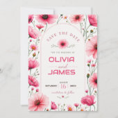 Pink Wildflower Romantic Floral Elegant Botanical セーブザデート (正面)