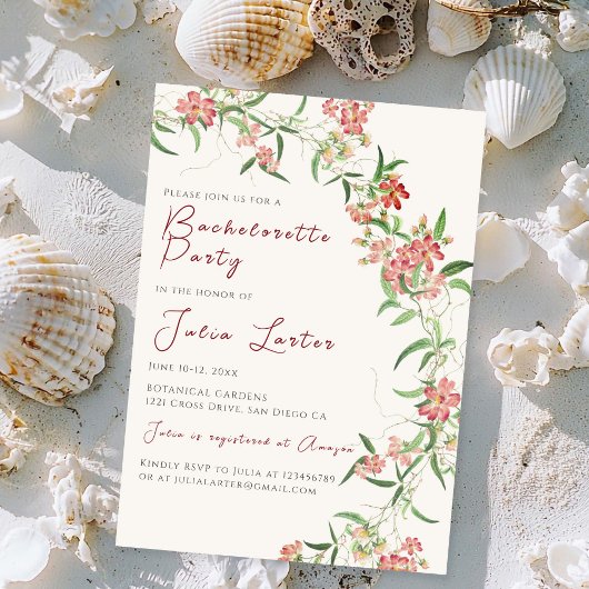 Pink Wildflower Rose Spring Bachelorette Party 招待状