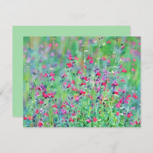 Pink Wildflower Salvia Flower Art Note Card Set ノートカード (正面/裏面)