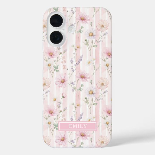 Pink Wildflower Striped Monogrammed Case-Mate iPhoneケース (裏面)