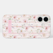 Pink Wildflower Striped Monogrammed Case-Mate iPhoneケース (裏面 (横))