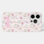 Pink Wildflower Striped Monogrammed Case-Mate iPhoneケース (裏面 (横))