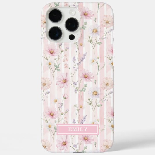 Pink Wildflower Striped Monogrammed Case-Mate iPhoneケース (裏面)