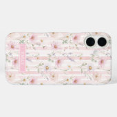 Pink Wildflower Striped Monogrammed Case-Mate iPhoneケース (裏面 (横))