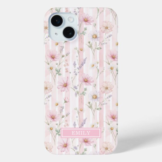 Pink Wildflower Striped Monogrammed Case-Mate iPhoneケース (裏面)