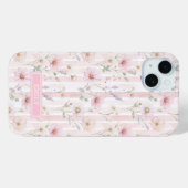 Pink Wildflower Striped Monogrammed Case-Mate iPhoneケース (裏面 (横))