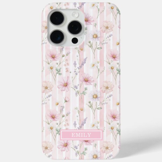 Pink Wildflower Striped Monogrammed Case-Mate iPhoneケース (裏面)