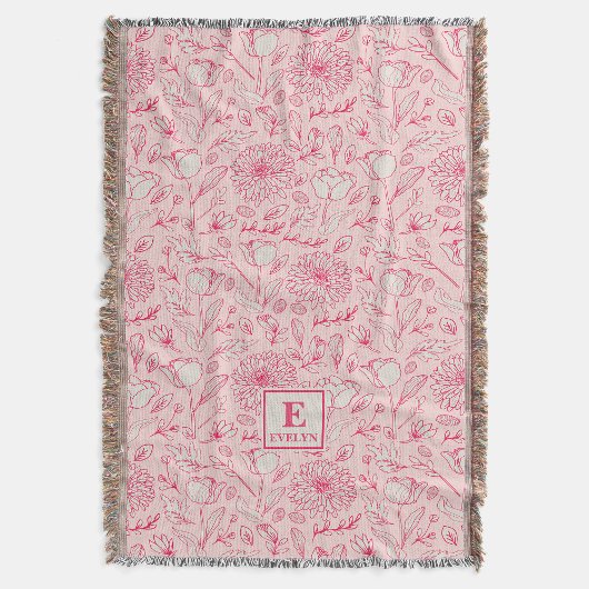 Pink Wildflower Throw Blanket monogram スローブランケット