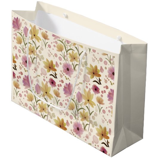 Pink Wildflower Watercolor  ラージペーパーバッグ