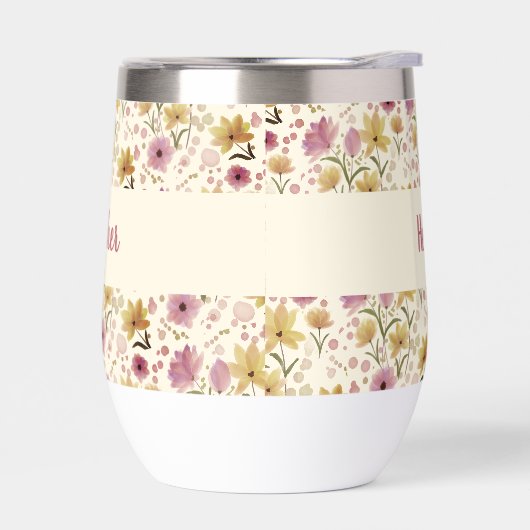 Pink Wildflower Watercolor Monogram Named (左面)