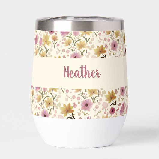 Pink Wildflower Watercolor Monogram Named (背面)