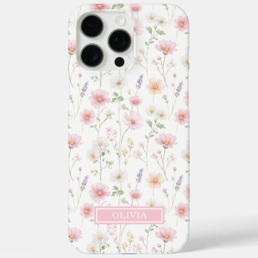 Pink Wildflower Watercolor Monogrammed Case-Mate iPhoneケース (裏面)