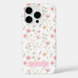 Pink Wildflower Watercolor Monogrammed iPhone 16 Proケース