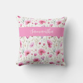 Pink Wildflower Watercolor Name  クッション (正面)