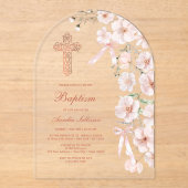 Pink Wildflowers and Bows Arch Baptism アクリル招待状 (正面)
