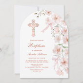 Pink Wildflowers and Bows Arch Baptism 招待状 (正面)